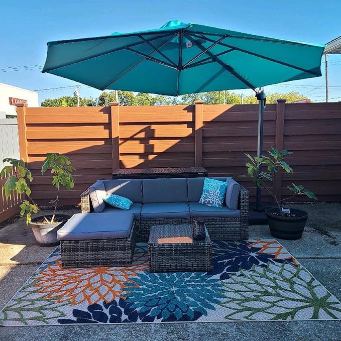 PURPLE LEAF 10 Feet Patio Umbrella Outdoor Cantilever Round Umbrella Aluminum Offset Umbrella with 360-degree Rotation for Garden Deck Pool Patio, Turquoise Blue