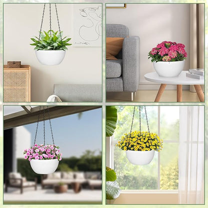 13 inch Hanging Planters for Indoor Outdoor Plants, 2 Pack Hanging Pots with Drainage Holes and Chain, Plastic Hanging Plant Pots for Garden Home Decor, White