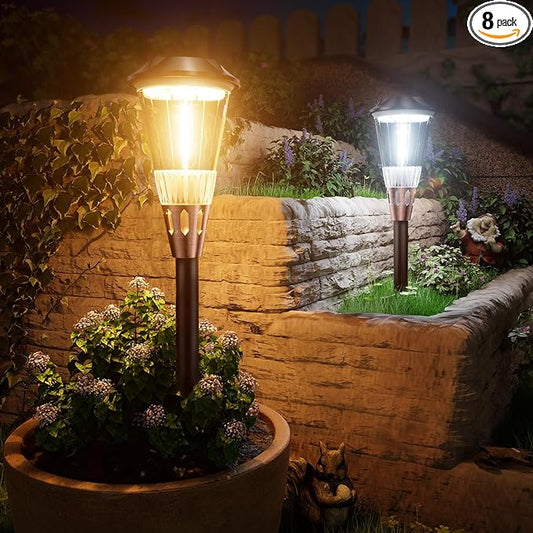 BITPOTT Solar Pathway Lights Outdoor, 8 Pack Bright 2-in-1 Warm&Cold Solar Lights Outdoor, IP65 Waterproof Garden Lights Solar Powered Walkway Lighting Outside for Yard Driveway Path Patio Landscape