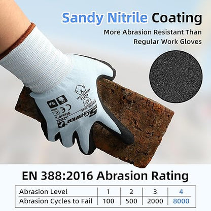Schwer 6 Pairs Safety Work Gloves with Sandy Nitrile Coating, Extreme Fiber-Abrasion Resistance(Level 6-Certified) Heavy Duty Working Glove with Grip for Men Women, A2 Cut Glove, for Construction, L