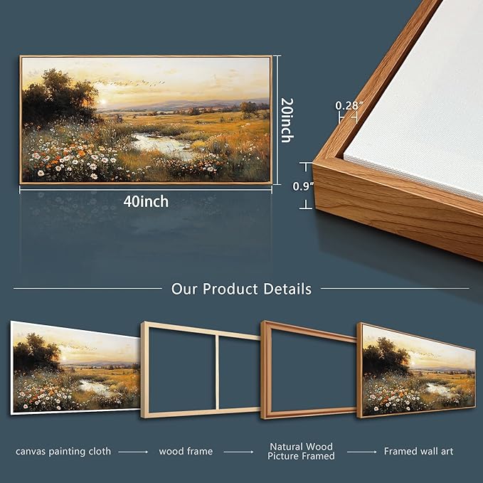 QIYILEXWART Large Wall Art For Living Room Canvas Wall Decor For Bedroom Office Decorations Prairie Puddle Landscape Painting Wall Pictures Modern Aesthetic Room Home Decor Artwork Wood Framed