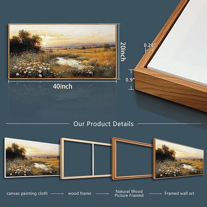 QIYILEXWART Large Wall Art For Living Room Canvas Wall Decor For Bedroom Office Decorations Prairie Puddle Landscape Painting Wall Pictures Modern Aesthetic Room Home Decor Artwork Wood Framed
