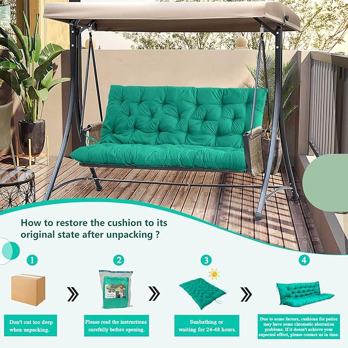 2/3 Seater Swing Replacement Cushion, Waterproof Porch Swing Cushions with Backrest, Thickened Bench Cushions for Outdoor Furniture, for Outdoor Patio Swing (Lake Blue, 40 * 40 in)
