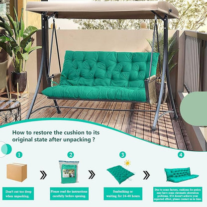 2/3 Seater Swing Replacement Cushion, Waterproof Porch Swing Cushions with Backrest, Thickened Bench Cushions for Outdoor Furniture, for Outdoor Patio Swing (Lake Blue, 40 * 40 in)