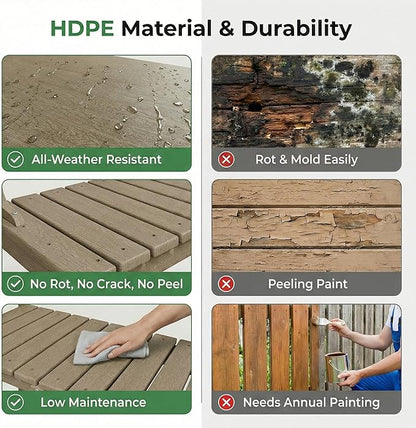 Outdoor Potting Bench with 3 Tier, All-Weather Patio Potting Table with Tool Hooks, HDPE Gardening Table for Backyard, Garden, Brown