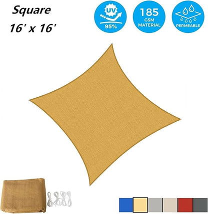 AsterOutdoor Sun Shade Sail Rectangle 16' x 16' UV Block Canopy for Patio Backyard Lawn Garden Outdoor Activities, Sand