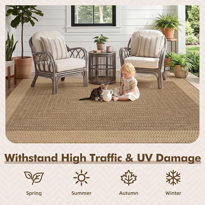 MontVoo-Outdoor Rug-Patio Rug 6x9 ft Polypropylene Indoor Outdoor Rugs Outdoor Carpet for Patio Deck Balcony Porch, Textured Weave, Durable for High Traffic, Fade-Resistant, Modern Neutral Brown