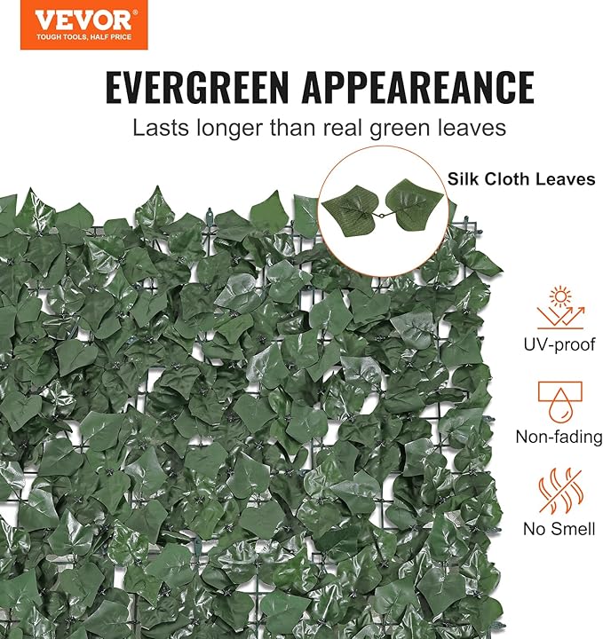 VEVOR Artificial Ivy Privacy Fence Screen, 59 x 98 in Faux Ivy Vine Leaf Hedges Fence, Greenery Privacy Fence with Strengthened Joint, Green Wall Decoration for Outdoor Garden, Yard, Balcony