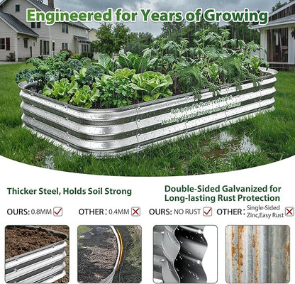 Galvanized Raised Garden Bed 4x4 ft, Heavy Duty Metal Planter Box for Vegetables, Flowers & Herbs, 12" Raised Outdoor Modular Gardening Bed, Above Ground Growing Container, Easy Assembly, Silver