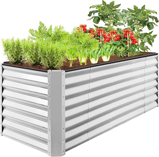 Best Choice Products 8x2x2ft Raised Outdoor Metal Garden Bed, Rectangular Planter Box for Herbs, Flowers, and Deep Root Vegetables w/ 240 Gallon Capacity - Galvanized