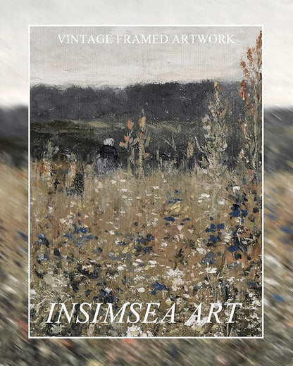 InSimSea Extra Large Framed Vintage Wall Art, Living Room Country Farmhouse Decor, Flower Meadow Landscape Paintings, Canvas Prints, Retro Scenery Long Pictures for Bedroom Above of Bed,20x40inch