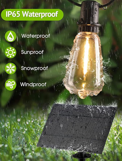 48FT Solar String Lights Outdoor with Remote, Waterproof Dimmable Patio Lights with 15+1 LED ST38 Bulbs 3 Modes Hanging Lighting for Backyard