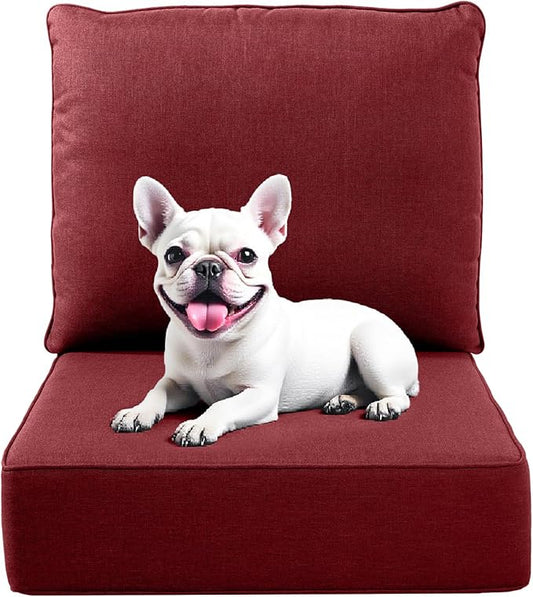 Outdoor Chair Cushions, 6 Inch Thick Patio Seat & Back Cushions Set with Removable Cover, Waterproof Patio Cushions for Outdoor Furniture, 24 x 24 Inch, Red 1-Set