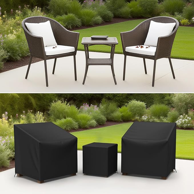 Gasadar Outdoor Furniture Cover Waterproof,3 Piece Patio Furniture Set Cover for Outside Chairs and Coffee Table,Windproof,Black