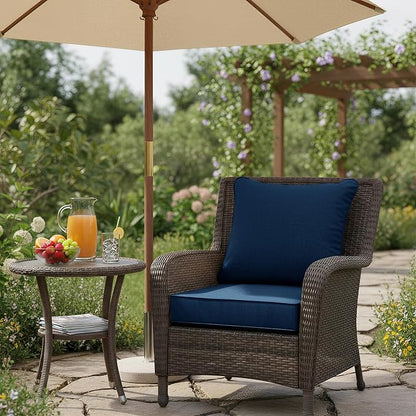 Summsun Outdoor Chair Cushions, Faux Linen Backrest and Seat Cushion Set for Patio Furniture with Weather Resistant Removable Cover, Straps, Non-Slip Bottom, 19 x 19 Inch, Navy