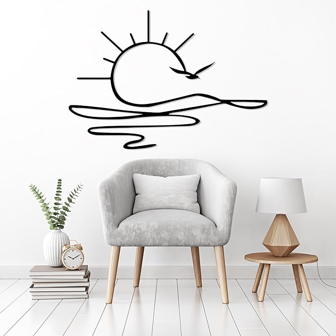 Sunrise Metal Wall Art, Sunset Metal Wall Decor for Living Room, Sunshine Line Art Home Decor Outdoor Indoor, Sun Design Modern Artwork for Walls, Abstract Sunset Wall Decor, Housewarming Gifts
