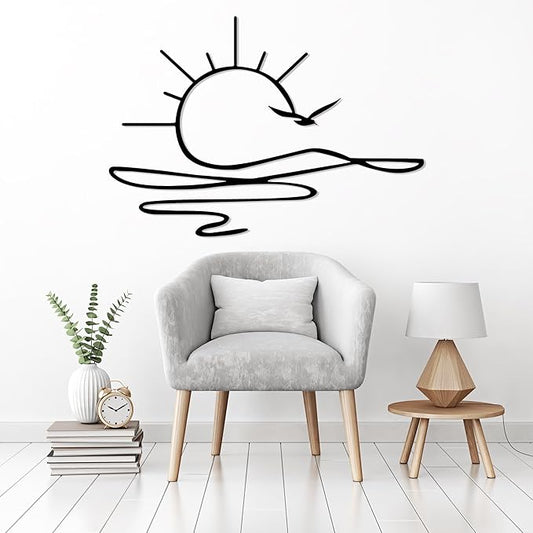 Sunrise Metal Wall Art, Sunset Metal Wall Decor for Living Room, Sunshine Line Art Home Decor Outdoor Indoor, Sun Design Modern Artwork for Walls, Abstract Sunset Wall Decor, Housewarming Gifts