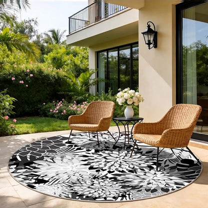 ZonLi Colorful Outdoor Rug 6x6Ft Waterproof Multicolored Indoor Area Rug Washable Outdoor Patio Rugs Tropical Floral Non Slip Outdoor Carpet for Living Room, Pool,Backyard,Deck,Camping