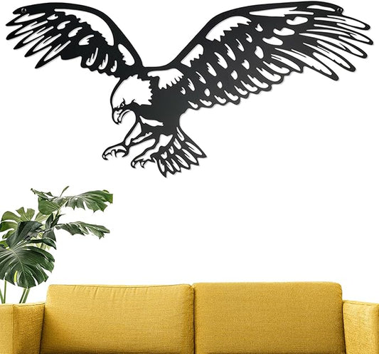 Bald Eagle Metal Wall Art – Black Patriotic Eagle Decor, Metal Wall Hanging for Indoor Outdoor Home, Garage, Man Cave, Rustic Wildlife Gift for Men