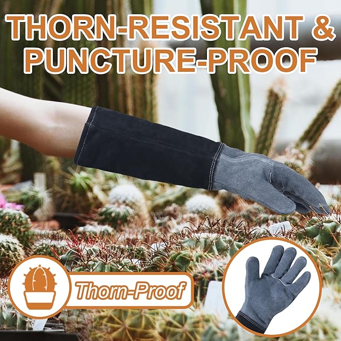 HLDD HANDLANDY Long Gardening Gloves for Women Men - Leather Rose Pruning Gloves Thorn Proof - Breathable Working Glove