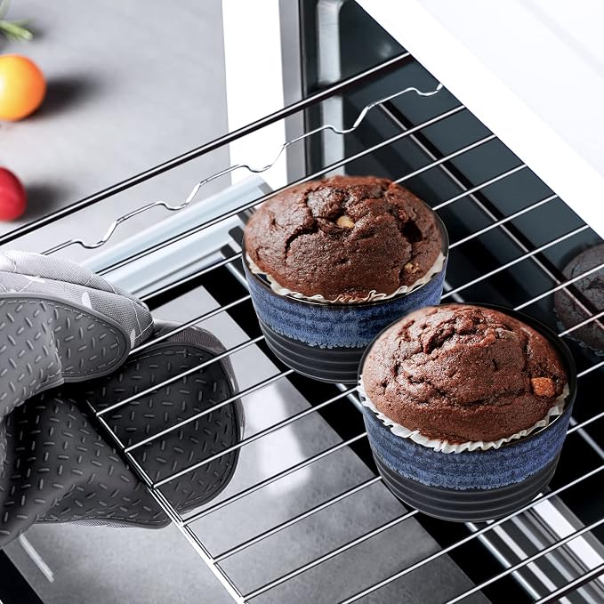 Ramekin Set, UNICASA 8 oz Creme Brulee Ramekins, Oven Safe Baking Set for Custard, Pudding, Souffle Cups, Reactive Gray (Blue, 8oz x 2pc)