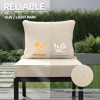 22x22 Inch Patio Chair Cushions Set of 2, Outdoor Furniture Cushions - Removable Cover, Water-Repellent, Fade-Resistant, Non-Slip Bottom & Straps, Replacement for Lawn, Porch & Deck Chair - Cream