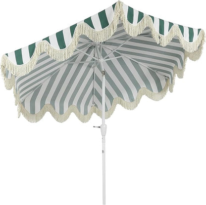 JONATHAN Y UMB1001 Collins 9 ft. Classic Cottage Tassel Market Patio Umbrella with Auto-Tilt, Crank, Wind Vent and UV Protection