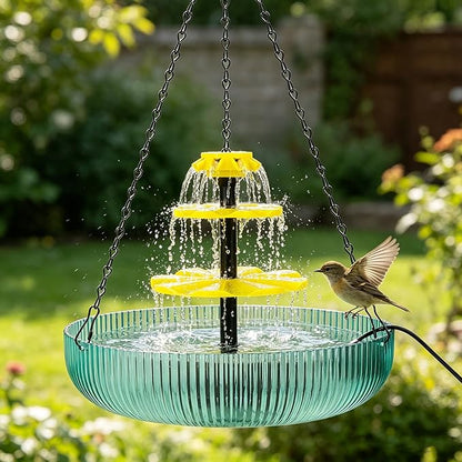 3-Tier Hanging Solar Bird Bath Fountain, Solar Pump Cascading Water Feeder with 16.4FT Extra Long Cord, Large Bird Bowl for Hummingbirds Wild Birds (1pcs-Solar Bird Bath Fountain)