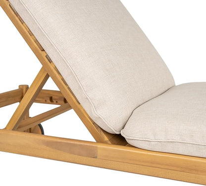 Christopher Knight Home Riviera Acacia Wood Chaise Lounge Chair Outdoor Set of 2, Wooden Patio Outdoor Chaise Lounge with Wheels and Cushions, Adjustable Backrest Single Lounge Sofa, Light Teak+Beige