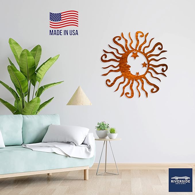 Riverside Designs Wacky Solar Moon Metal Wall Art Steel Outdoor Decor | Heavy-Duty and Waterproof | Made in USA (Copper, 24L x 24W)