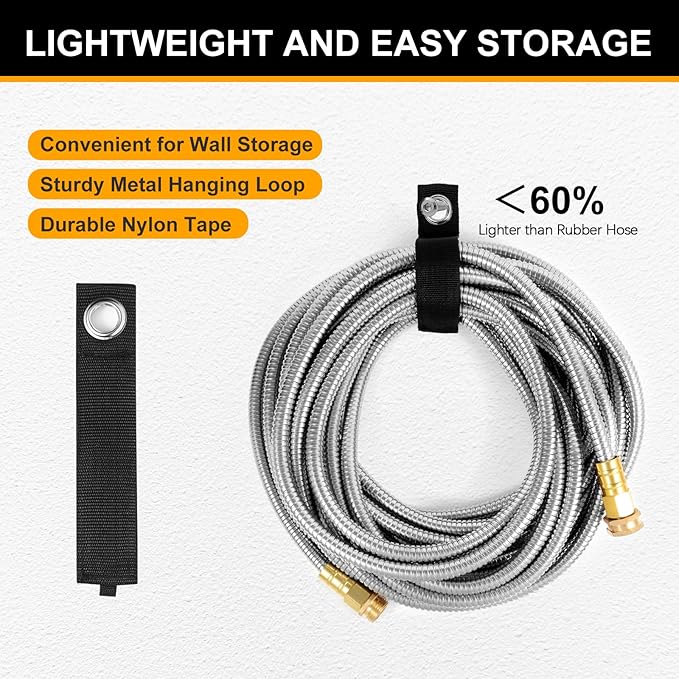 Metal Garden Hose 100 ft, Stainless Steel Water Hose 100ft with 10 Function Nozzle & 3/4 Copper Fitting, Heavy Duty & Flexible, Kink Free & Lightweight for Yard, Outdoor, Lawn, Patio & Car