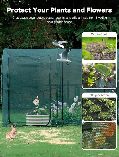 Poray Large 12.3X4FT Tunnel Plant Netting Cover,6FT Tall Crop Cage Tomato Netting for Vegetables&Fruits,Durable Gardening Net for Plant and Animals