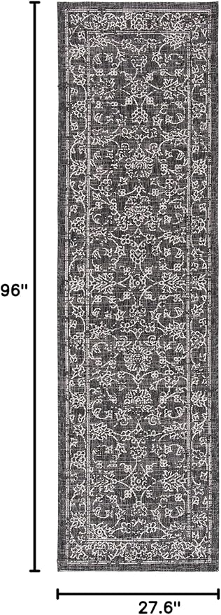 SAFAVIEH Washable Rug Outdoor Courtyard Collection - 2'3" x 8' Runner, Black & Ivory, Non-Shedding & Easy Cleaning, Ideal for Patio, Entryway, Mudroom, Hallway, Kitchen (CY8680-36621)