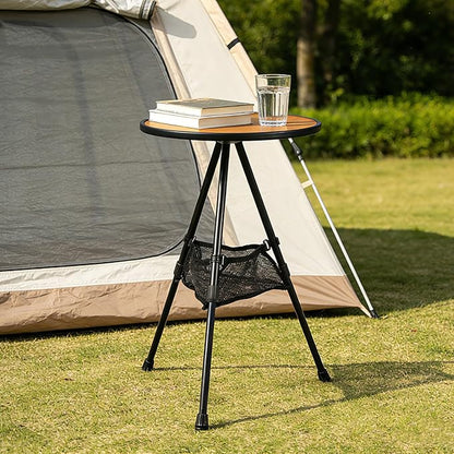 Small Folding Table Round Portable Patio Table Tool-Free Assembly Height Adjustable Side Table Easy to Carry and Move (Brown)