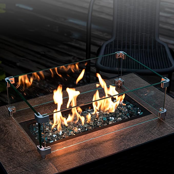 GASPRO 35 lbs Fire Glass for Propane Fire Pit, 1/2-Inch Reflective Fireplace Glass Rocks for Fire Pit Table, Caribbean Blue