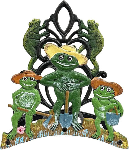 Garden Hose Holder Cast Iron Heavy Duty Water Hose Hanger, Outside Wall Mount, Solid Metal Decorative Rack/Organizer/Stand, Easy to Install, Hold Up to 50/75/100 ft (Hose holder - 3 Frogs)