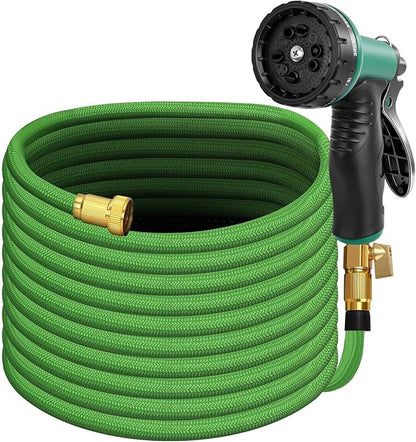 50FT Premium Garden Hose Ultra Lightweight Non-Expanding Design 50 FT Watering Hose with 10 Function Nozzle, Kink & Tangle-Free, Leakproof & Pressure Resistant for Yard/Lawn/Camping (Green)