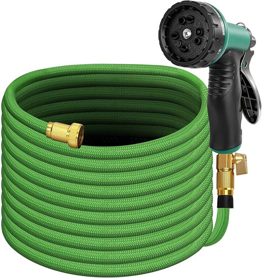 50FT Premium Garden Hose Ultra Lightweight Non-Expanding Design 50 FT Watering Hose with 10 Function Nozzle, Kink & Tangle-Free, Leakproof & Pressure Resistant for Yard/Lawn/Camping (Green)
