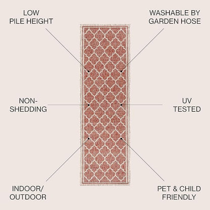 JONATHAN Y Moroccan Trellis Indoor Outdoor Runner Rug 2X14 Red/Beige, Trebol Textured Weave for Backyard, Patio, Porch, Easy-Cleaning, High Traffic, Pet-Friendly, Non-Shedding (SMB109C-214)