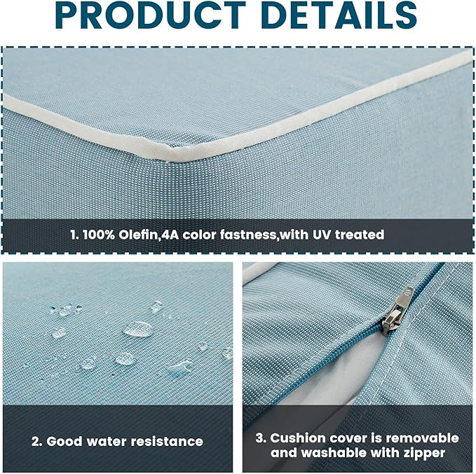 ARTPLAN 24x24 Deep Seat Patio Cushions for Outdoor Furniture,Extra 6 inch Thick,Back 18"x24",Removable,Replacement,Dyed Polyester,Outdoor/Indoor,Light Blue