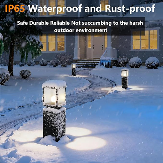 Outdoor Landscape Path Light Modern Black Waterproof Bollard Light Outside Housing Pathway Light Aluminum Walkway Lighting Hardwired E26 Sideway Post Pole Lighting Patio Porch Exterior Lawn Floor Lamp