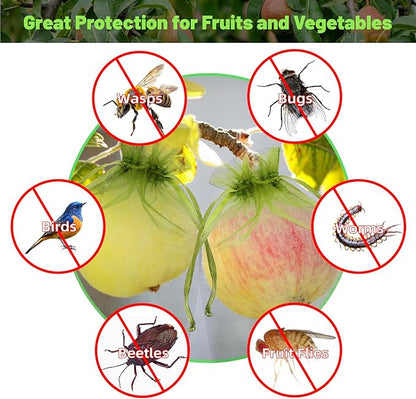 50Pcs Fruit Protection Bags, Garden Plant Fruit Netting Cover Bags, Drawstring Mesh Fruit Protectors Barrier for Apples, Tomatoes, Fruit Trees, Veggies Garden(6x9 Inch)