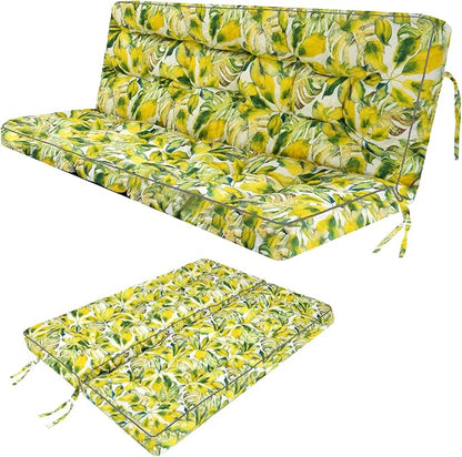 Swing Replacement Seat Cushions, 2-3 Seater Bench Cushions for Outdoor Furnitur with Backrest, Garden Recliner Seat Cushions Waterproof Sofa Pads (Botanical Yellow, 63x40in)