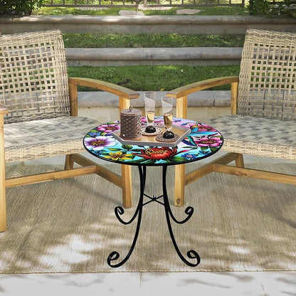 18" Side Table Outdoor, Hummingbird Metal Accent Table, Indoor Small Round End Tables, Plant Stand Tables for Patio Yard Balcony Garden Bedside