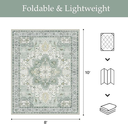 GENIMO Outdoor & Indoor Area Rug 8'x10', Waterproof, Non-Shedding, Easy Cleaning, Boho Mat for Patio, Living Room, Balcony, Dining Room, RV, Deck, Bedroom, Camping, Outside Carpet,Light Green