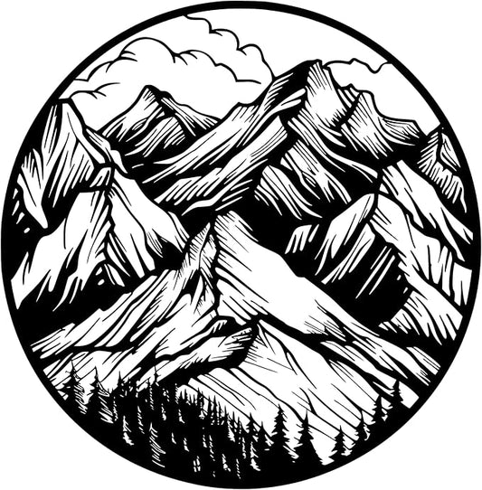 Metal Wall Decor | 17'' x 17'' x 0.05'' Mountains Themed Metal Wall Art | Handmade Indoor and Outdoor Wall Decorations
