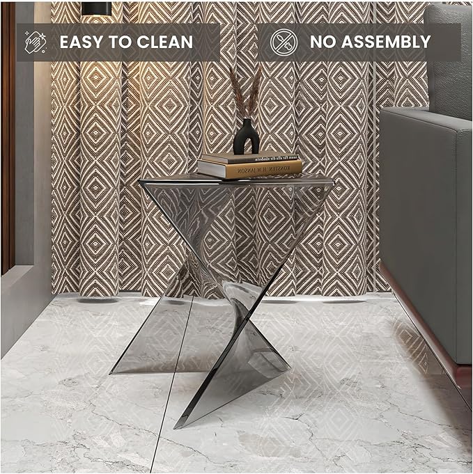 LeisureMod 15.75" Stackable Weather-Resistant Plastic Triangular Side Table - Accent End Table for Indoor & Outdoor Use (Smoke, Set of 2)