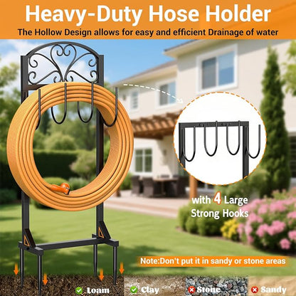 Garden Hose Holder for Outside - Freestanding Metal Water Hose Holder Stand Holds 151ft, Heavy Duty Garden Hose Storage Hanger Rack for Outdoor Yard Patio