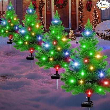 Solar Christmas Tree Lights,4 Pack Multiple Outdoor Christmas Decorations Waterproof Outdoor Xmas Decor, Tree Lights for Pathway, Patio, Yard, Garden