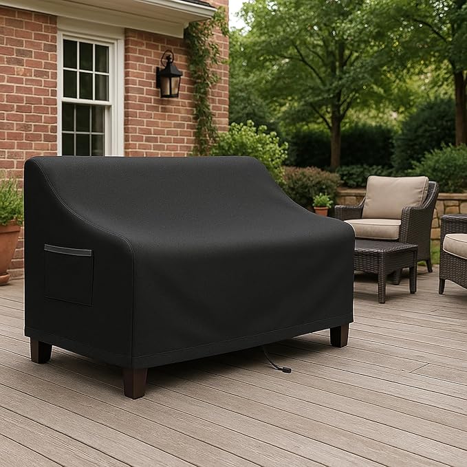 Outdoor Sofa Cover, Waterproof Patio Furniture Cover 58.3W x 32.7D x 31H inches Heavy Duty 600D Oxford Fabric Black